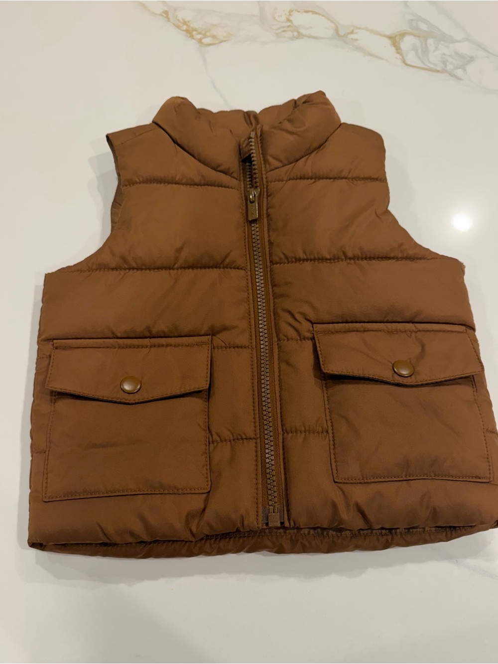Old Navy Water-Resistant Brown Puffer Vest Pockets
